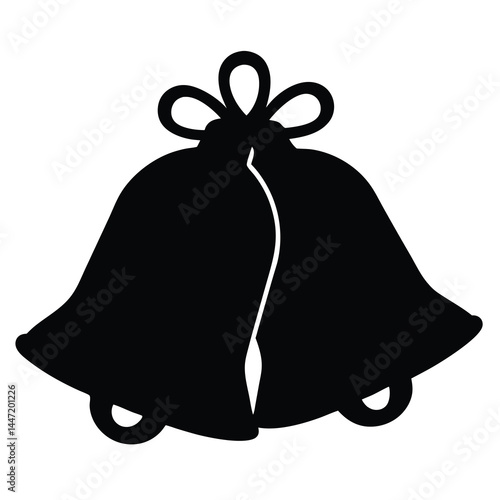Vector silhouette of two wedding bells with ribbon, perfect for weddings