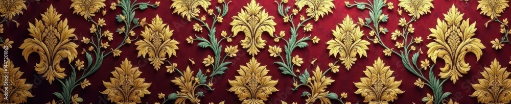 Intricate golden damask upholstery fabric backdrop , design, interior design, tapestry Intricate golden damask upholstery fabric backdrop , design, interior design, tapestry
