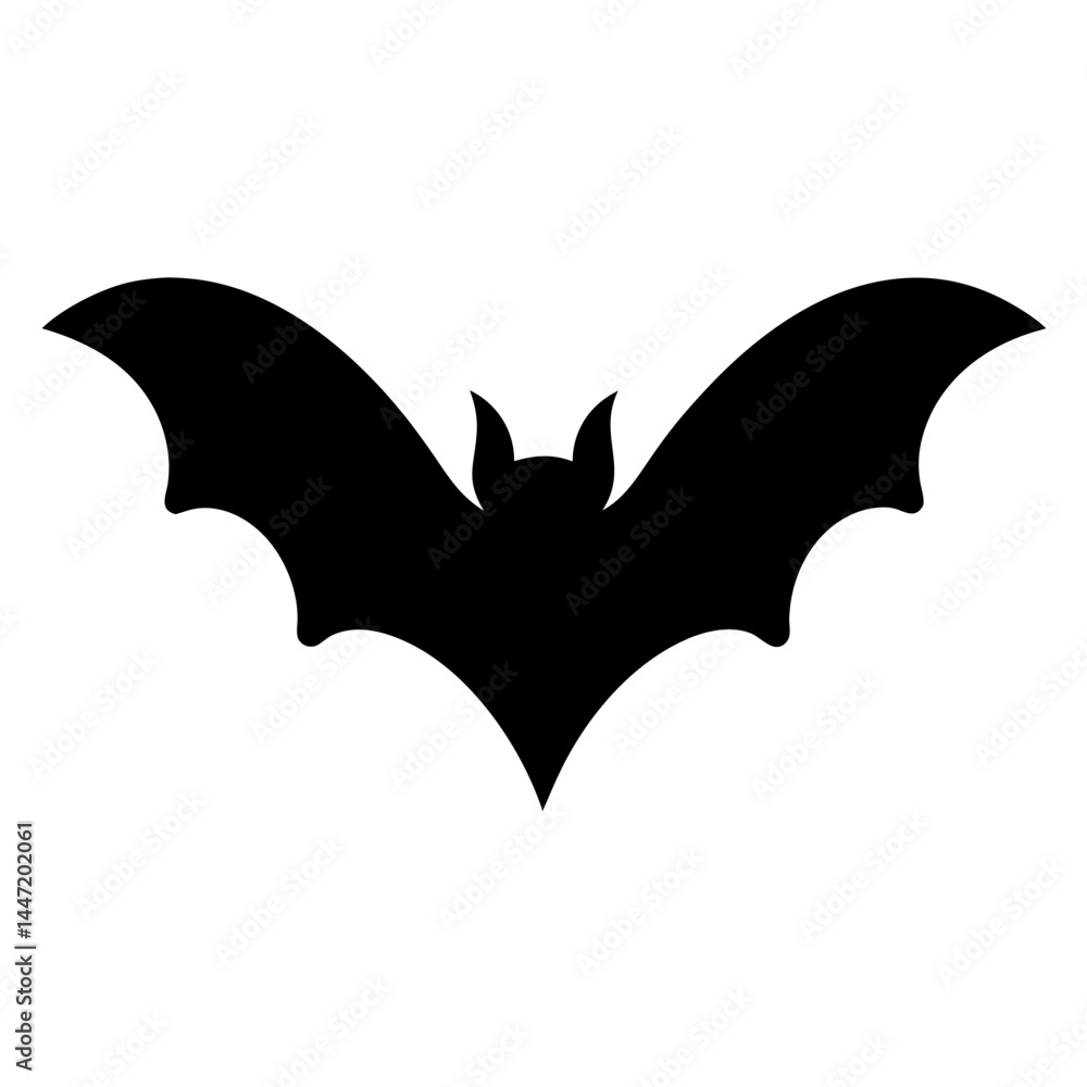 Black Bat Silhouette with Spread vector Wings Flying on White Background Artwork Black Bat Silhouette with Spread vector Wings Flying on White Background Artwork