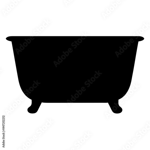 Solid black silhouette of a classic clawfoot bathtub, vector  clean and simple
