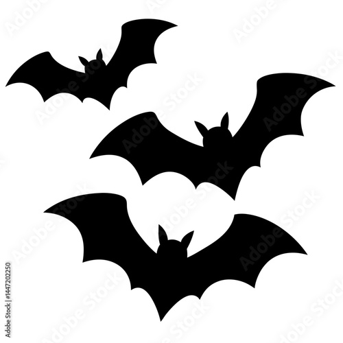 Black silhouettes of bats flying vector as a Halloween or spooky decoration