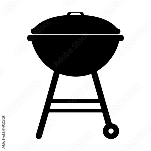 Silhouette of a simple barbecue vector grill with a lid and wheel