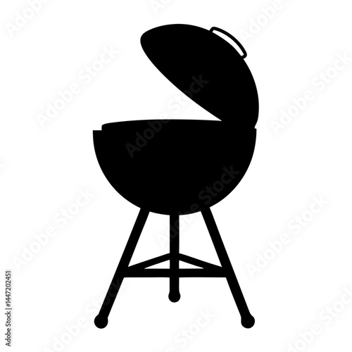 Silhouette of a round barbecue grill with the lid open, vector  ready for cooking
