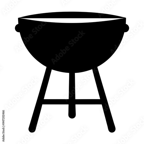 Simple black and white image vector of a barbecue grill with stand