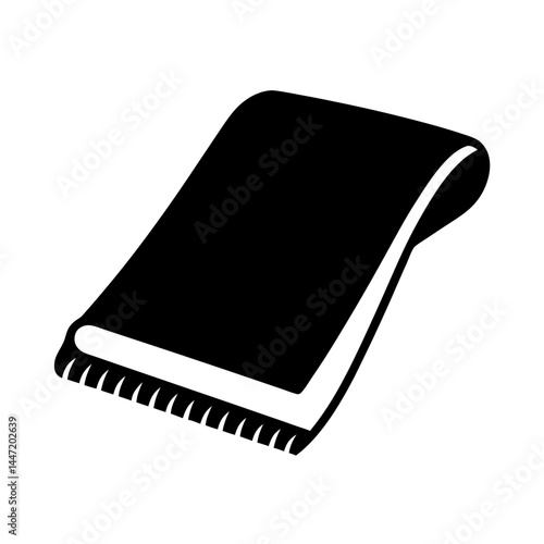 Stylized monochrome illustration of a rolled vector towel with fringe edges in black