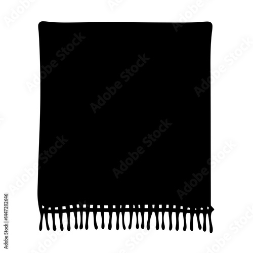 Minimalist Illustration of a Black vector Blanket or Shawl with Fringed Edges