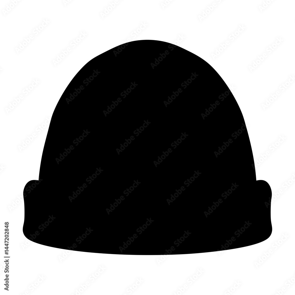 Silhouette of a stylish black vector beanie hat for cool weather adventures Silhouette of a stylish black vector beanie hat for cool weather adventures