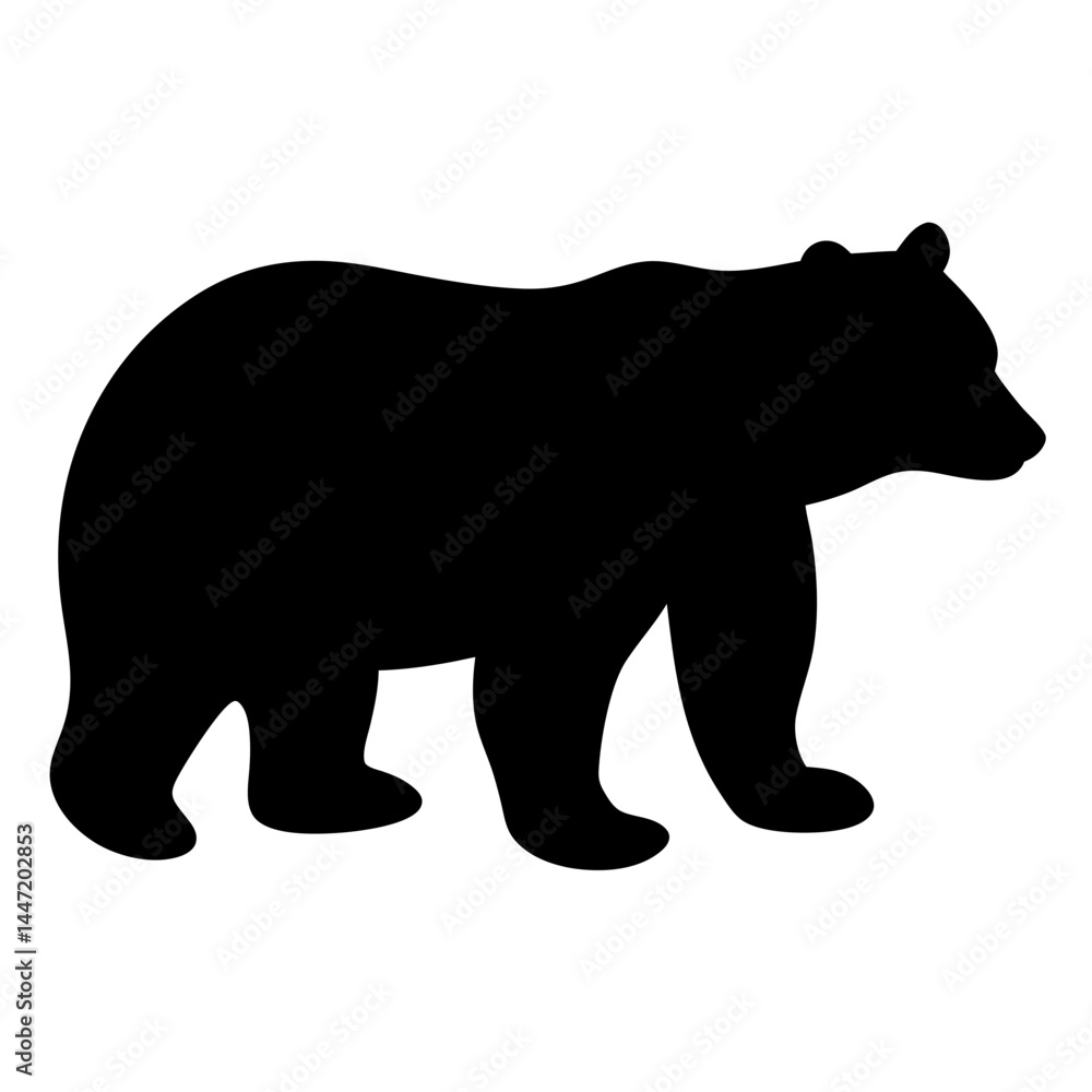 Fototapeta premium Black bear silhouette walking in vector profile against a white background image