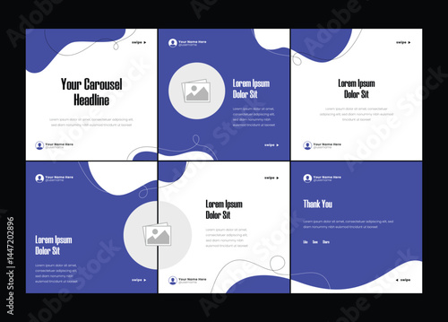 Modern 6 page carousel banner template design. Intagram carousel or linkedin social media carousel. Six page in portrait frame,