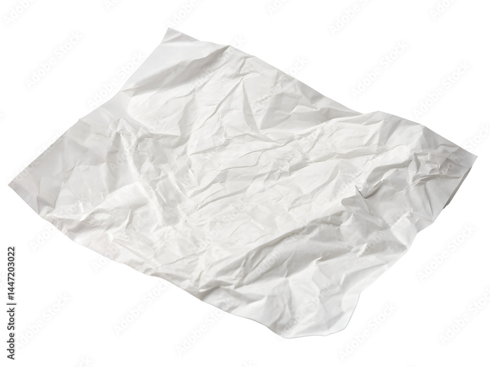 Crumpled White Paper Texture Isolate on transparent background cutout, PNG file, Cutout file