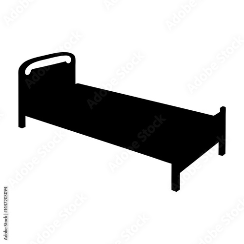 Black and white silhouette illustration vector of a single bed frame isolated