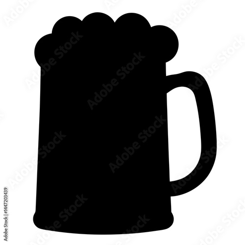 Dark silhouette of a beer mug vector brimming with foamy beverage ready to drink