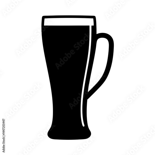 Monochrome illustration of a pilsner beer vector glass with a handle on white
