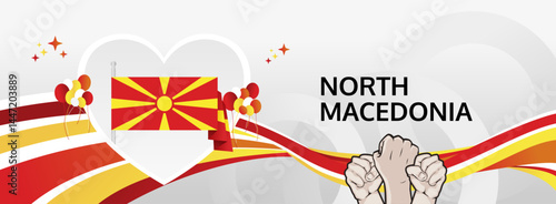 North Macedonia Republic Day greeting banner. 2 August Happy National Day. Festive horizontal templates in flag colors, great for festival event, modern poster, tourism campaign, and holiday sale