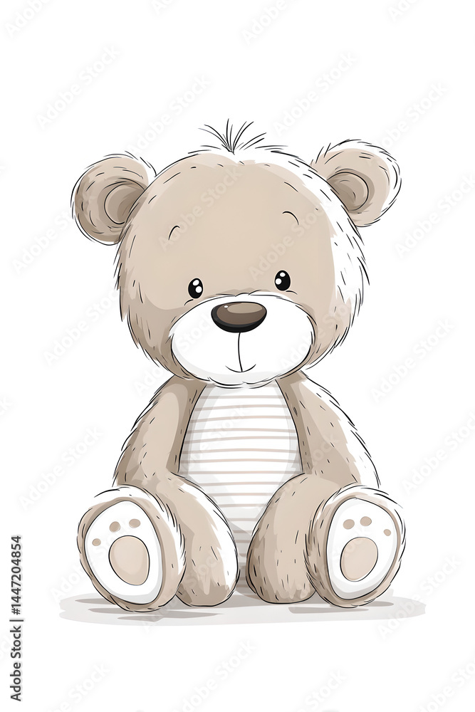 Cute Nursery Clipart: Minimalist Teddy Bear on White Background Cute Nursery Clipart: Minimalist Teddy Bear on White Background