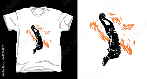 Flame dunk basketball player graphic vector t-shirt design print