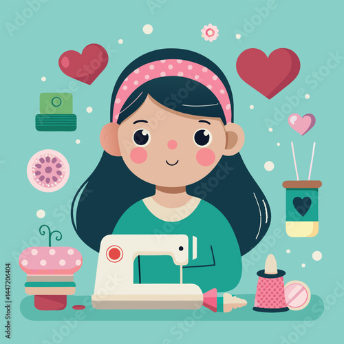 girl with sewing machine
