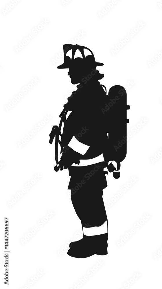 Silhouette of Firefighter in Gear Vector Art for Emergency Services and Safety Themes Silhouette of Firefighter in Gear Vector Art for Emergency Services and Safety Themes