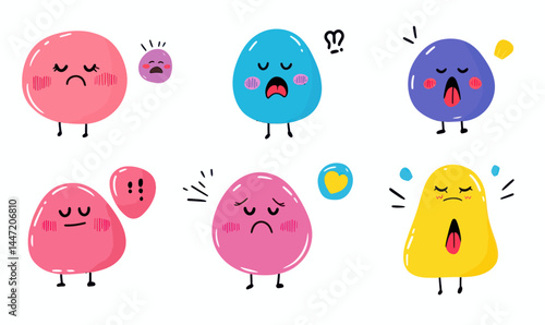 Colorful Emotional Stickers Set for Kids' Mood Diary Mental Health Vector