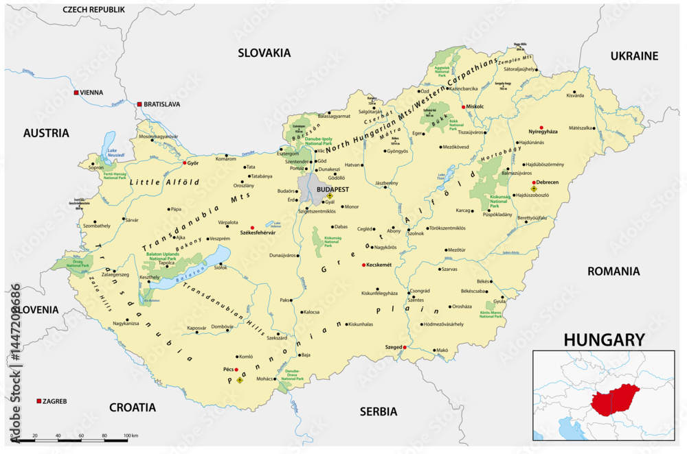 detailed vector map of hungary