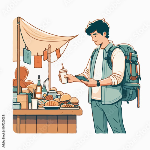 Tourist buying food at street market