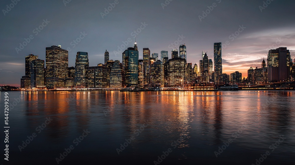 Stunning Panoramic View of New York City Skyline at Dusk Stunning Panoramic View of New York City Skyline at Dusk