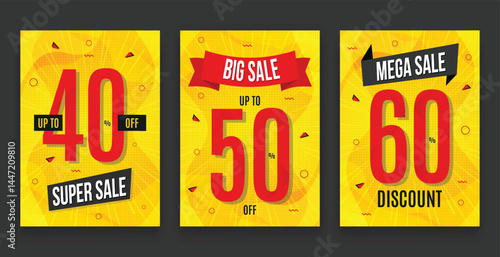 Wallpaper Mural Big seasonal sale posters. Special offer festive discount 3 flyer template in yellow colors. Vector illustration. Torontodigital.ca