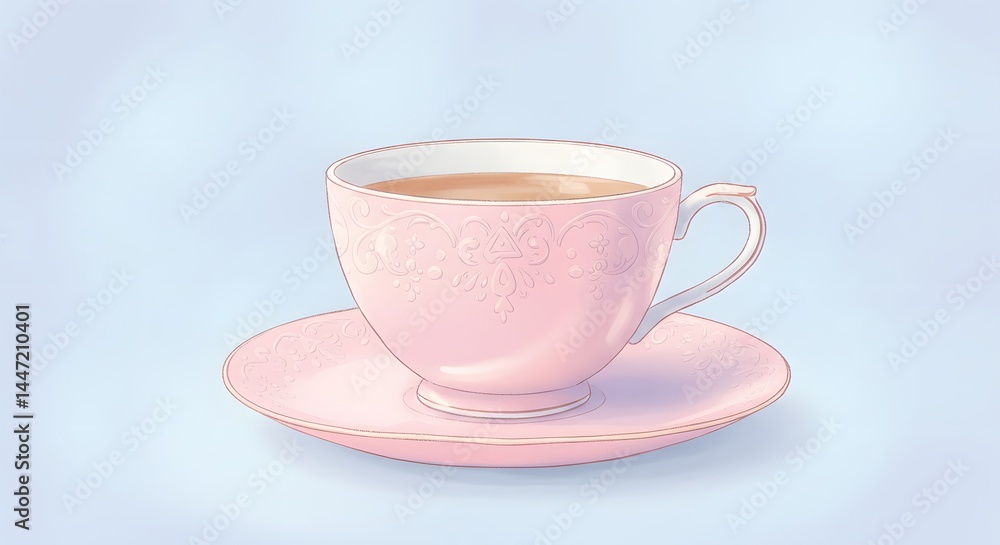 Fototapeta premium Pink Teacup and Saucer Elegant Tea Time Image
