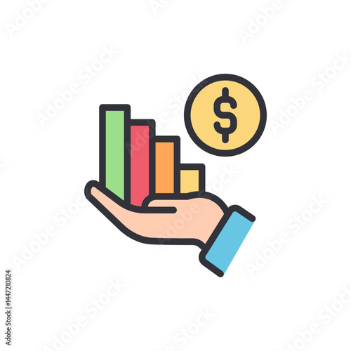 Financial planning colored icons, minimalist vector illustration ,simple transparent graphic element .Isolated on white background