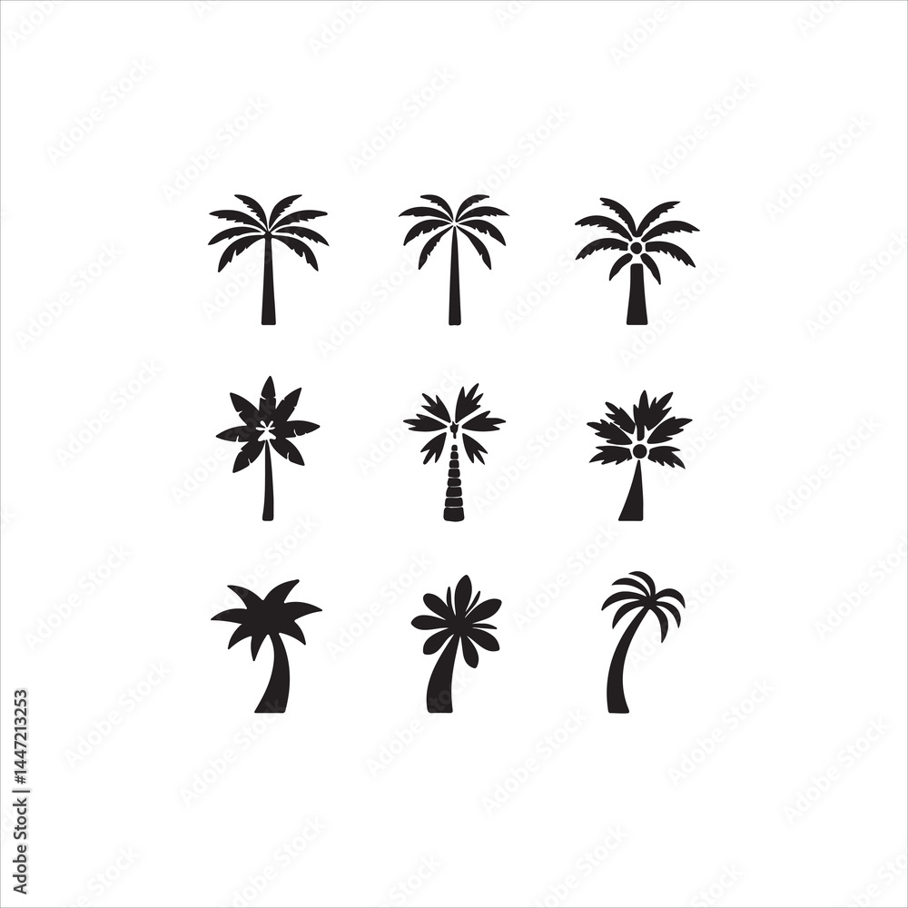 Fototapeta premium Palm Tree Silhouette Icon Set