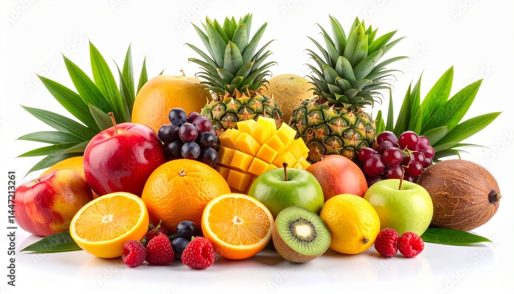 Fresh Tropical Fruits with Clipping Path on Isolated White Background Fresh Tropical Fruits with Clipping Path on Isolated White Background