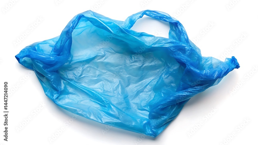 Blue empty plastic bag top view isolated on white background Blue empty plastic bag top view isolated on white background