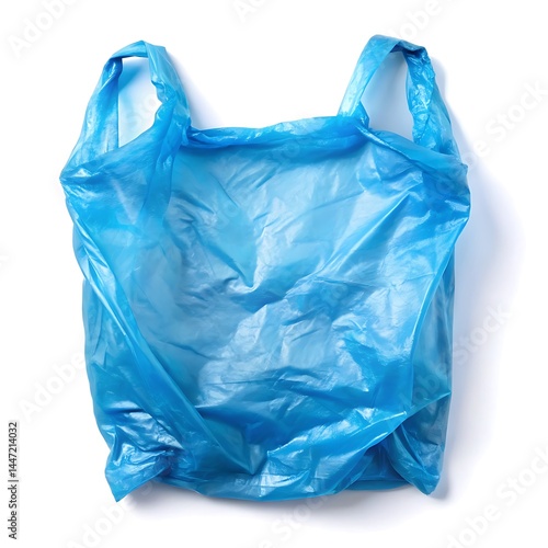 Blue empty plastic bag top view isolated on white background