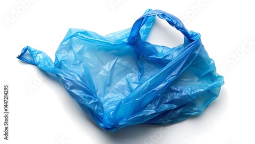 Blue empty plastic bag top view isolated on white background