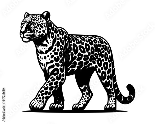 A black and white silhouette vector illustration of a leopard, isolated on a white background.