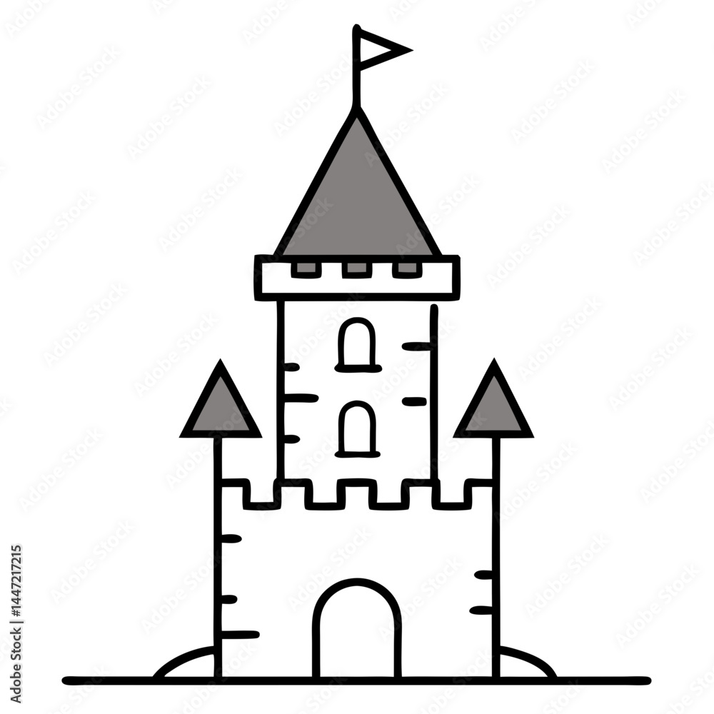 Obraz premium Castle Tower Outline Coloring Book Page Line Art