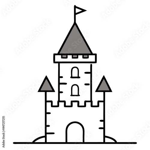 Castle Tower Outline Coloring Book Page Line Art