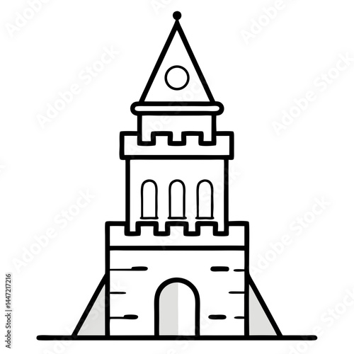 Castle Tower Outline Coloring Book Page Line Art