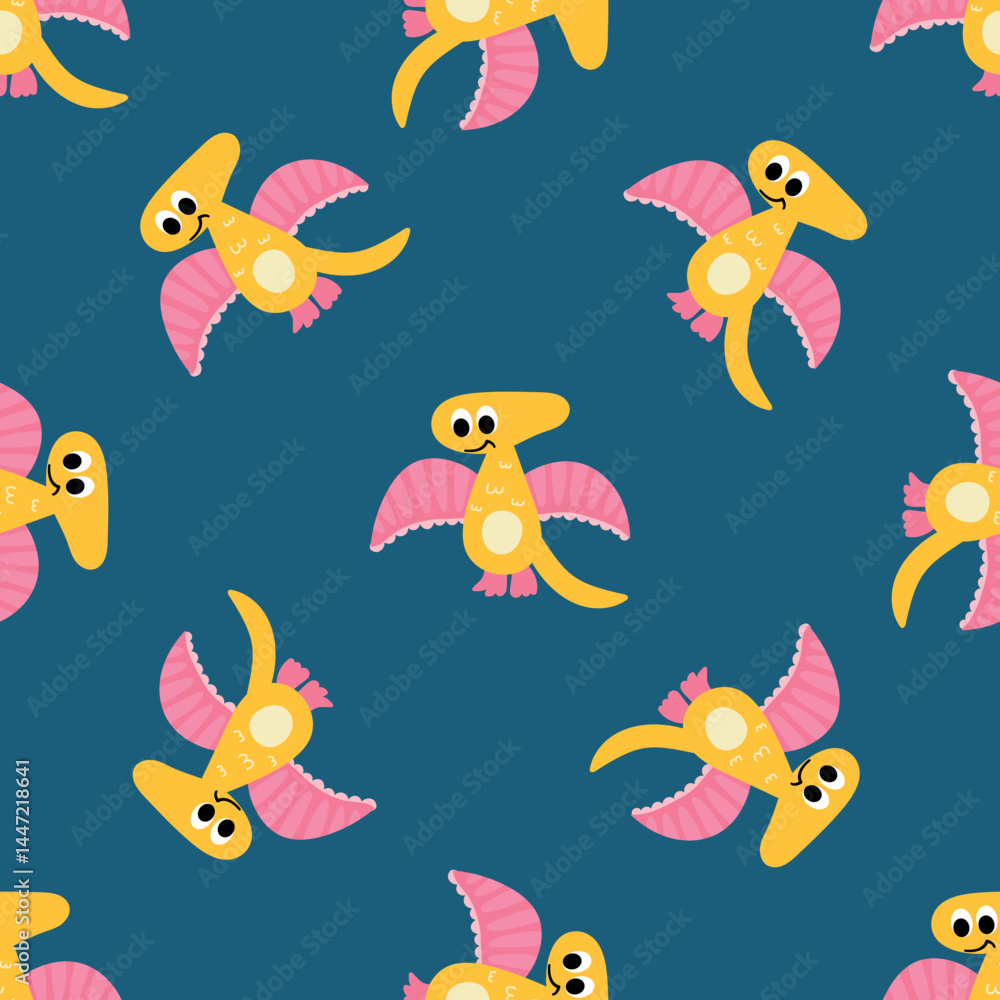 Fototapeta premium Seamless pattern with pterodactyl. Design for fabric, texture, wallpaper, packaging