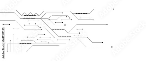 Abstract grey circuit line technology pattern on white background, futuristic vector illustration of digital circuitry design for tech backgrounds	