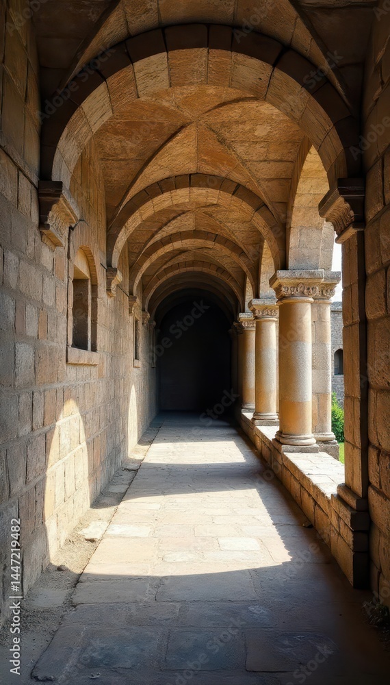 Ancient stone arcade, castle wall, columns, ruins, wall, arcade Ancient stone arcade, castle wall, columns, ruins, wall, arcade