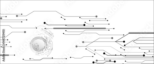 Abstract grey circuit line technology pattern on white background, futuristic vector illustration of digital circuitry design for tech backgrounds	
