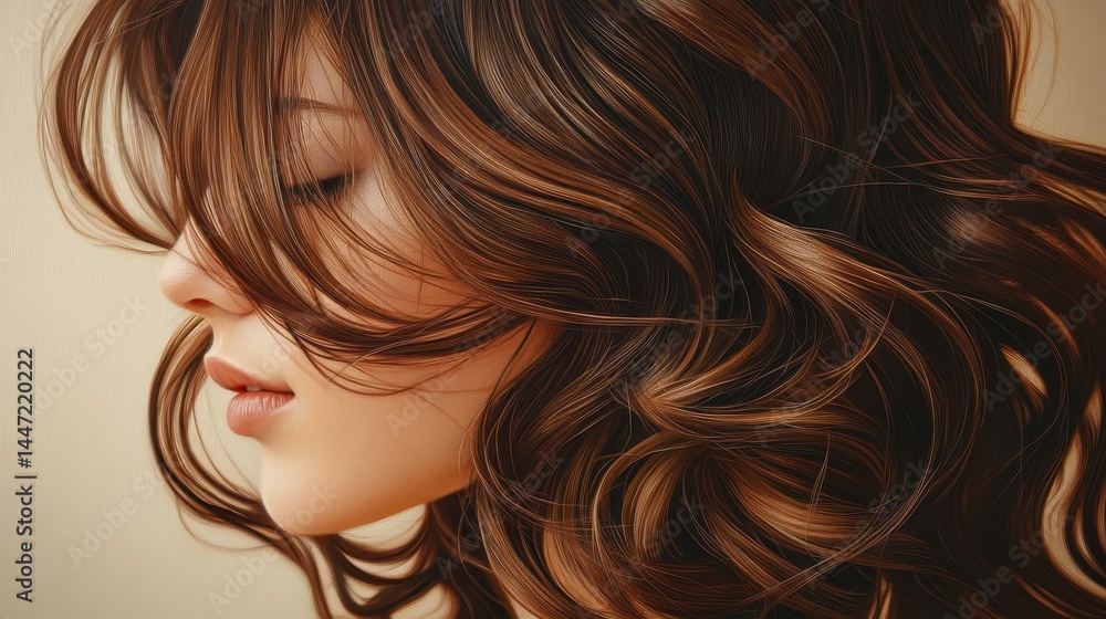 Beautiful woman with wavy brown hair covering half of her face. It's perfect for beauty, fashion, or wellness related projects. Beautiful woman with wavy brown hair covering half of her face. It's perfect for beauty, fashion, or wellness related projects.