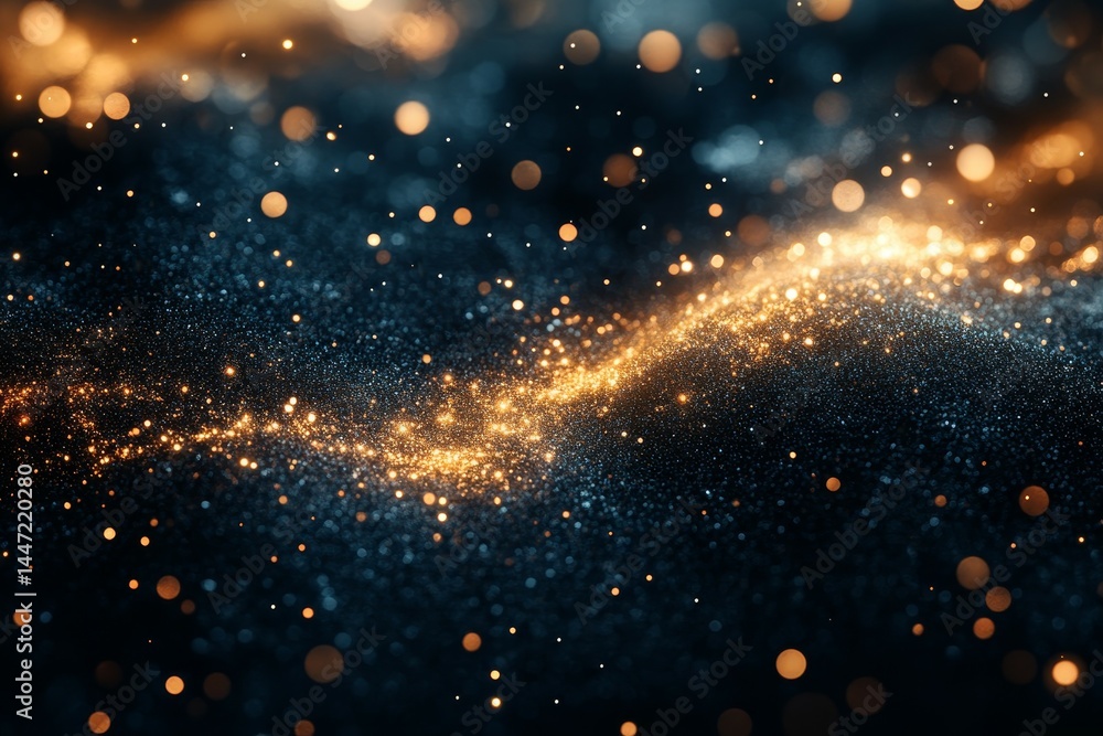Obraz premium Golden particles flowing, dark background, abstract art, website design