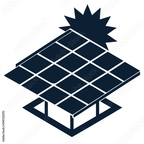 Isometric solar panel energy with sun rays illustration for renewable power and sustainability concept design isolated on transparent background