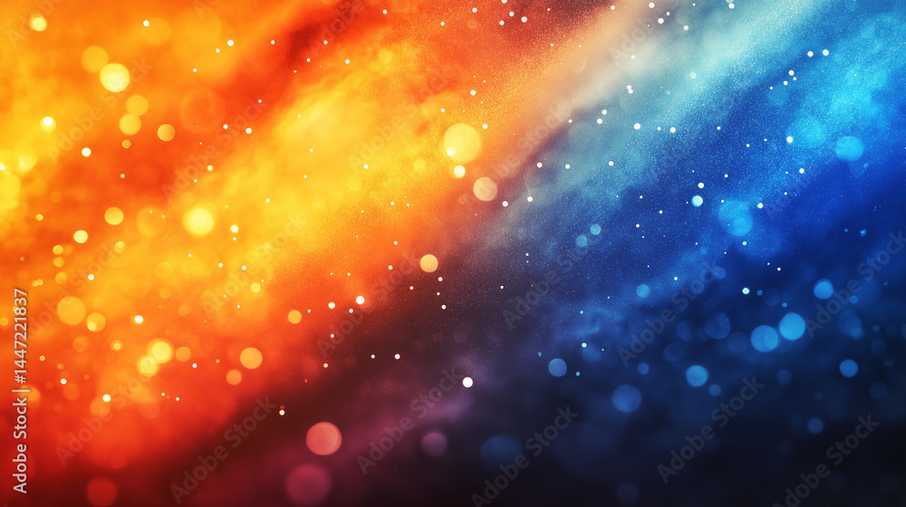 Obraz premium Blurred background with blue, orange, and red bokeh lights