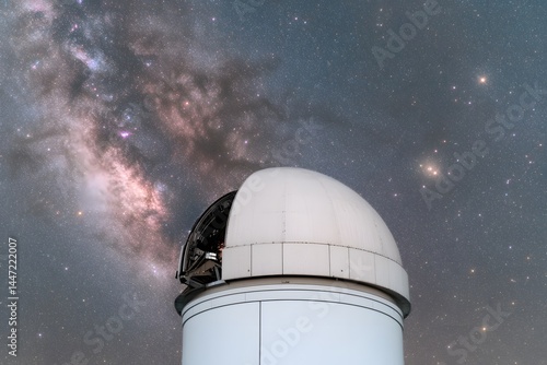 Astronomical Observatory Dome under a Starry Night Sky with the Milky Way Galaxy