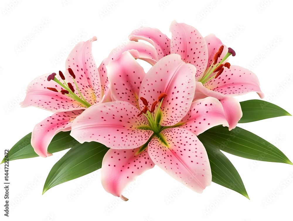 Fototapeta premium Pink Spotted Lilies Bouquet Isolated Transparent Background Illustration