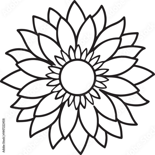 sunflower line art, black outline, vector and illustration, coloring book page line art drawing