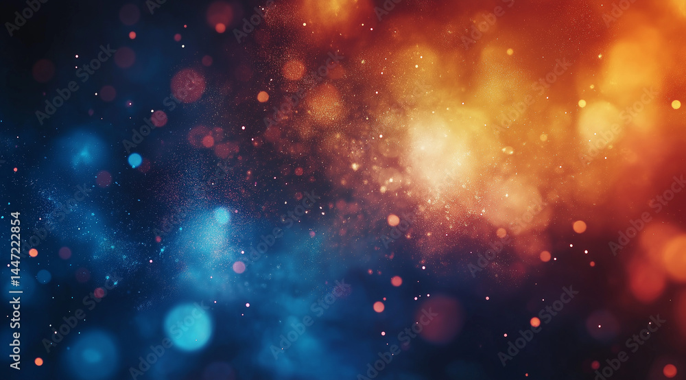 Obraz premium Blurred background with blue, orange, and red bokeh lights